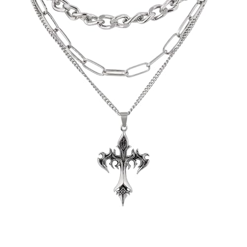 Cross Necklace, Gothic Jewellery Layered Chain, Alternative Fashi...