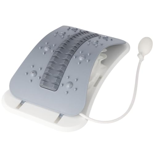 Estirador de espalda con tabla de apoyo lumbar inflable, masajeador de descompresión espinal de altura ajustable, puntos de acupresión para comodidad de la espalda baja