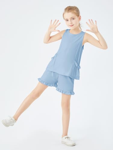 Image of Girls Clothing 2 Piece Summer Set Short Sleeve Tops Shirts Baggy Shorts with Pockets Fashion Outfits for Kids