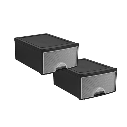 Rotho 2er-Set Frontbox Schubladenbox groß 1 Schub, Kunststoff