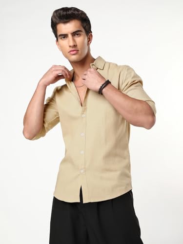 Image of Urbano Fashion Men's Linen Blend Full Sleeve Relaxed Fit Casual Solid Shirt
