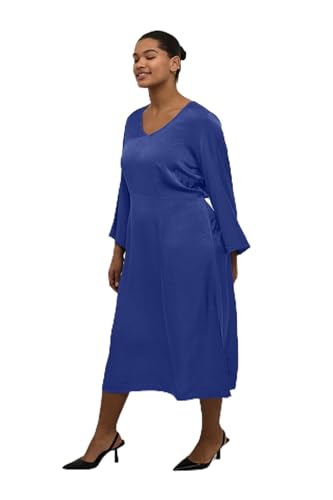 Kaffe Curve Plus-Size Women's Dress V-Neck 3/4 Sleeves Tailored Fit Soft Satin Vestido, Beacon Blue, 54/más Talla para Mujer
