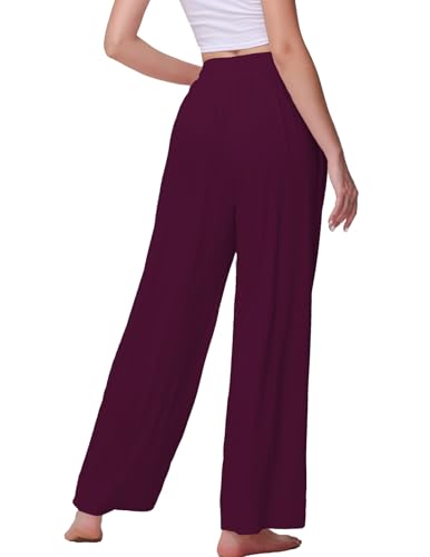 Image of Veseacky Women's Wide Leg Lounge Pants Yoga Pajamas Comfy Stretch Drawstring Pajamas Puls Size Dance Bottoms S-4XL