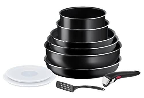 Tefal Ingenio Easy On Juego de 10 piezas apilables - Revestimiento antiadherente, indicador de temperatura, cocina saludable, utensilios de cocina, fabricado en Francia, No apto inducción