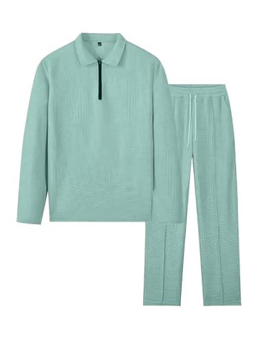 Image of Jawdrobe Men's Waffle-Check Co-Ord Set | Self-Textured Collar Top | Drawstring Jogger Pants | Cotton-Blend Loungewear /Night-Suit | Casual Travel & Streetwear Two-Piece