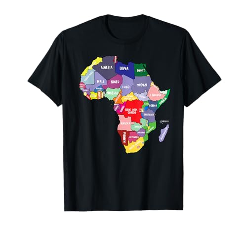 Colourful Africa Map with Country Names, African Continent T-Shirt