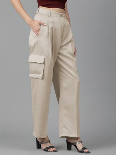 Image of KOTTY Women's High Rise Cotton Blend Relaxed Fit CargoTrousers