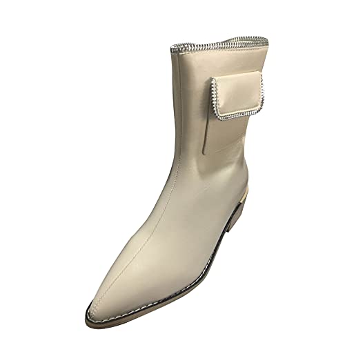 URIBAKY Damen-Stiefel, spitzer Zehenbereich, dick, modisch, Reißverschluss, lässig, Regenstiefel, wasserdicht, Chelsea Boots, Boots, Leder, Schuhe, weiß, 38 EU Cover