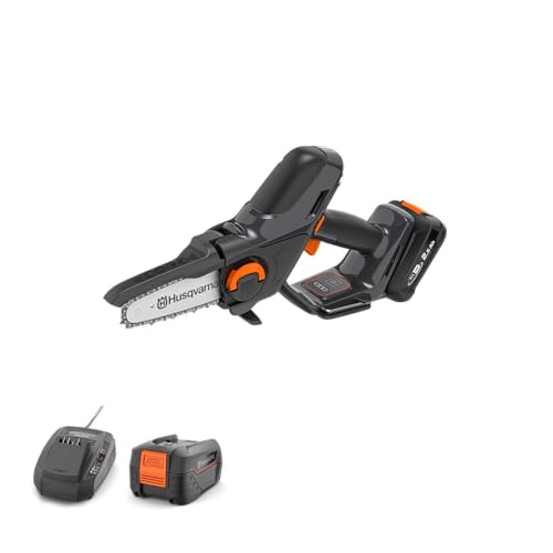 Scie à Élaguer Husqvarna Aspire™ P5-P4A. Mini tronçonneuse à batterie avec batterie et chargeur, tronçonneuse à haute performance pour les branches jusqu'à 75 mm