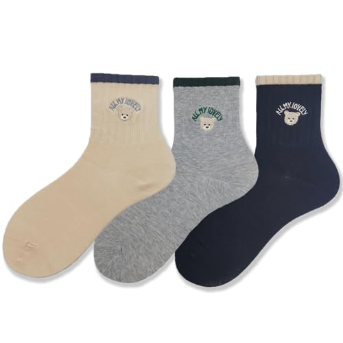 Image of Women's Crew Socks Cute Bear Cat Floral Soft Fancy Socks Gifts for Women