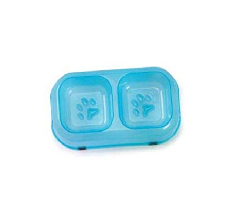 Plastic Double Dog Diner Feeders Bright Neon Colorful Bowls Choose Size & Color(8 oz Blue)