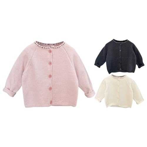 Baby Cardigan for Boys Girls Knit Sweater with Dot Embroidery Crewneck Button Down Cardigan Rolled Cuff Relaxed Fit