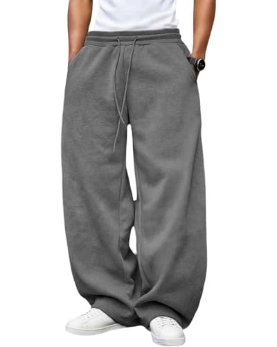 Image of Men's Baggy Sweatpants Fleece Wide Leg with Elastic Drawstring Waist, Casual Loose Lounge Joggers