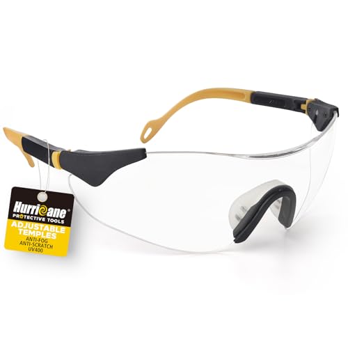 HURRICANE UV400 Safety Glasses, Clear Lens, Lightweight Protective Goggles with Anti-Fog & Anti-Scratch Coating, Adjustable Nylon Frame & Flexible Temples for Work, Lab, Construction, Workshop & More