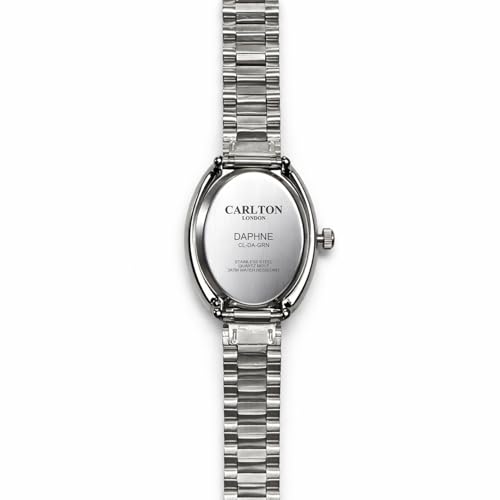 Image of Carlton London Women Daphne Analog Watch, Oval Dial, Stainless Steel Strap, Quartz Movement, Green Dial, Rose Gold Strap, 30M Water Resistant, Casual Wear | CL-DA-GRN