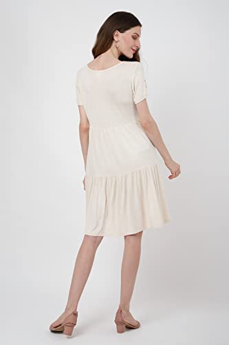 Image of Miss Lavish London Women's V Neck Tiered Summer Dress Casual Short Sleeve Swing T Shirt Mini Dresses