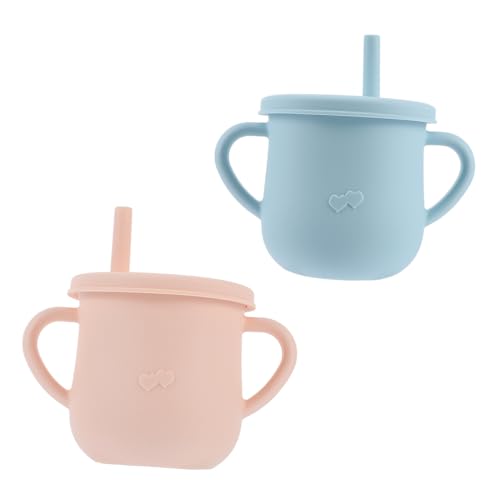 POPETPOP 2 piezas Vaso de con Pajita para Tazas Antiderrame con Doble Asa para Aprendizaje de Bebés y Pequeños