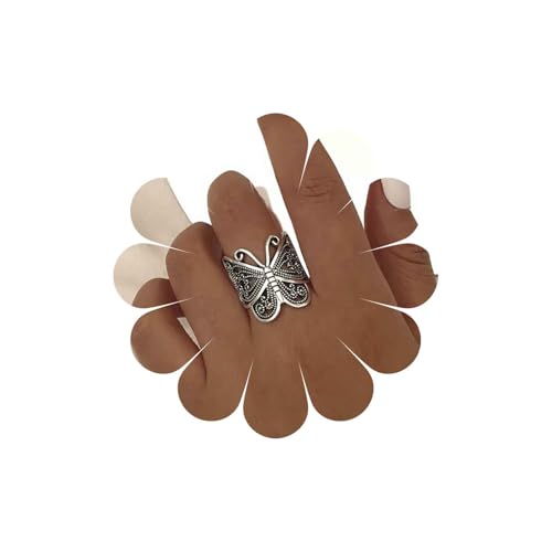 Inateannal Grands anneaux de papillon Anneau de doigt de papillon en filigrane Anneaux à articulations réglables en argent Bijoux à bague ajusté large ou...