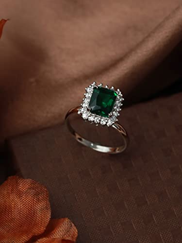 Green American Diamond Ring for Solitaire Emerald-Studded Brass Metal