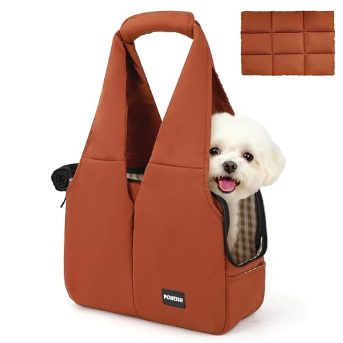 Dog Purse Carrier for Small Dogs and Cats Soft-Sided Pet Tote Bag with 6 Large Pockets Collapsible Travel Puppy Carrier with Small Cushion Fits Pets up to 6 lbs (Caramel 13.6 L x 6.6 W x 10 H)