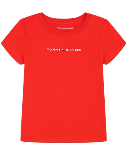 Image of Tommy Hilfiger Girls' Short Sleeve Flag Logo Tee, Soft & Comfortable