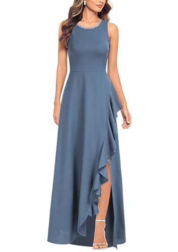 Viwenni Women's Ruffle Vintage 1950s Party Swing Evening Formal Dresses Greyblue