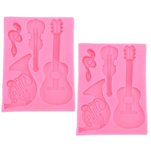 Molde de silicona de 2 uds, molde de Fondant de nota musical, molde de saxofón de violín de guitarra bonita, molde de Chocolate, molde de pastel, molde de decoración, suministros de panadería
