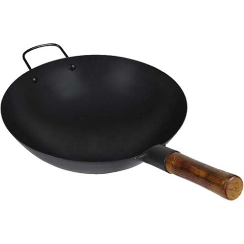 TATSUTOMO 中華鍋 炒め鍋 手作り鉄鍋 木柄 焦げ付きにくい炒め鍋 中華料理 鉄製 軽くてサビにくい鉄のいため鍋 ガス火専用 (36CM,両手鍋)