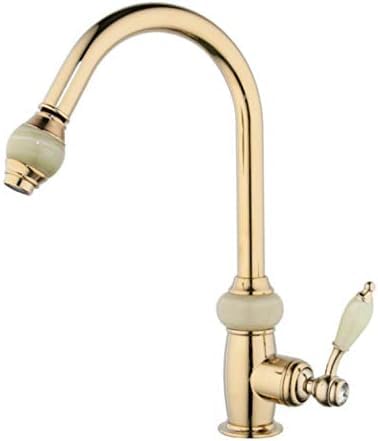 ZYCHSJXA Gold Kitchen Faucets Silver Single Handle Pull Out Tap Swivel Degree Water Mixer Jade & Diamond