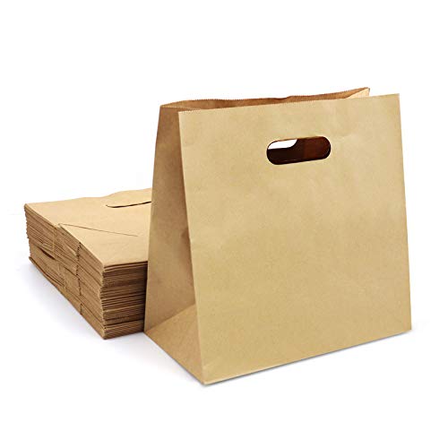 Brown Paper Bags 50pcs 11x6x11" Kslong Kraft Shopping Bags with Handles, Paper Shopping Bags, Grocery Bags, Gift Bags, Retail Bags with Die Cut Handle Bulk