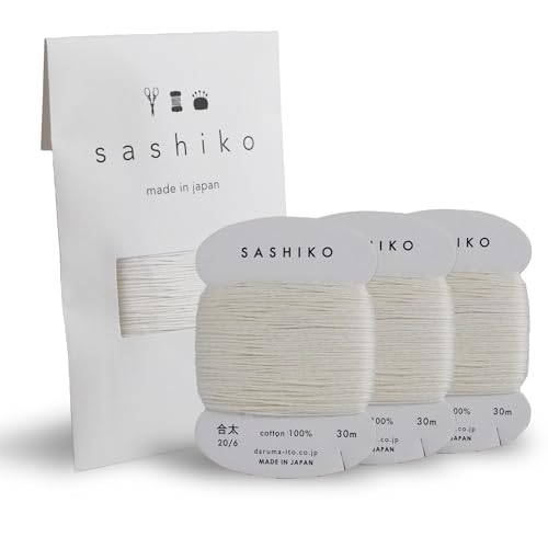 DARUMA Sashiko Thread Card Rolls Set of 3 (32.8 Yards x3) - Sewing & Embroidery Includes Instruction Manual and Gift Packaging (Thick Ecru)