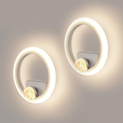 RUYI 2 Piezas Aplique de Pared Interior LED 12W， Diseño Moderno en Forma de Anillo Concha, 2800-6500K, Luminaria Acrílica para Dormitorio, Salón, Hotel, Escalera y Pasillo