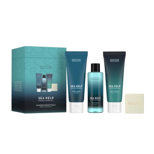 Image of Scottish Fine Soaps Sea Kelp Pamper Essentials Gift Set – Body Wash, Body Cream, Bath Soak and Cleansing Soap Bar Set