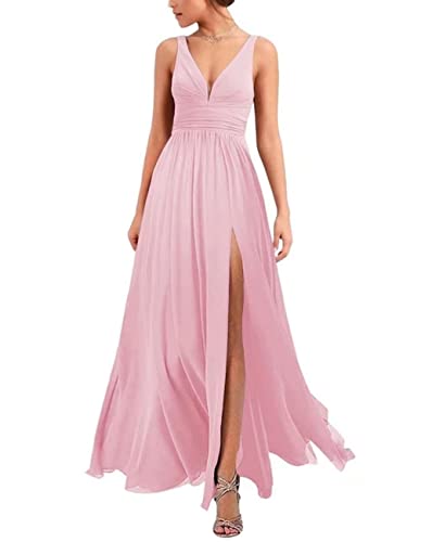 Robe de soirée formelle en mousseline rose pour cortège de mariage chic et bal