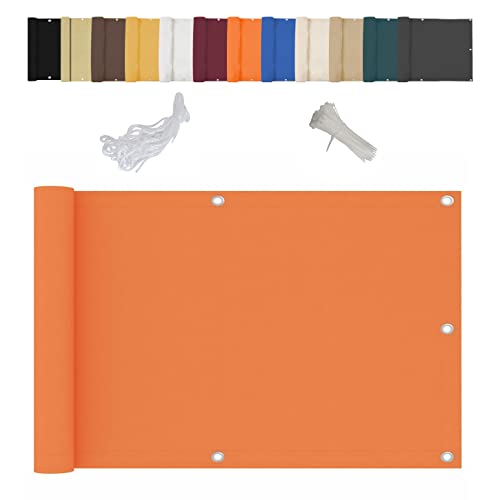 Paravento per esterni e balcone, opaco, con fascette, 60 x 450 cm, ideale per terrazze e balconi, resistente, colore arancione