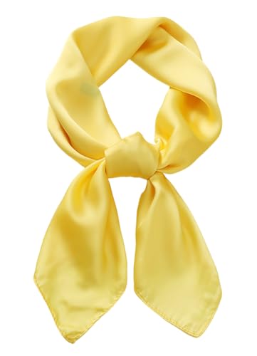CHUNG Womens Scarf Satin Solid Color Fashion Girls Scarves bandana 50s Retro Emulation Silk Handbag Hair Ribbons Handkerchief Necktie Square 27.5 Yellow