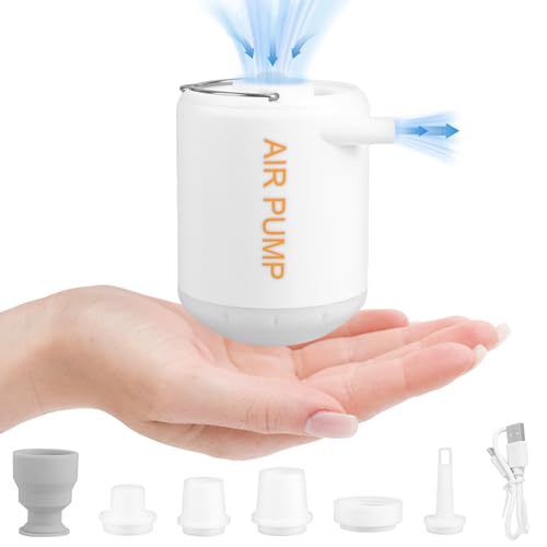 yumcute Elektrische Luftpumpe Inflate Deflate, USB-C Mini Aufblasbare Elektro Pumpen mit Licht, Tragbare Elektrische Pumpe mit 5 Düsen für Luftmatratze, Pool, Schlafcouch, Schwimmring, Schlauchboot