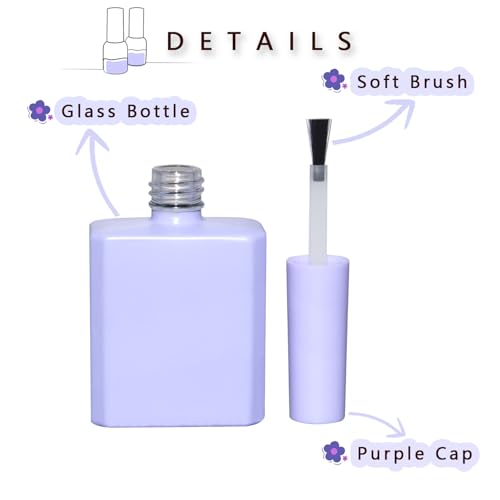 6PCS Glass Gel Nail Polish Bottles Purple, UV Safe Opaque Empty Refillable Nail Varnish Vials Containers with Brush Cap & Funnel & Mixing Balls for Nail Art Samples (20ML)3