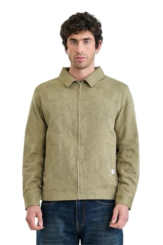 Image of SNITCH Men Casual Jacket | Regular Fit Textured Pattern With Lapel Collar & Full Sleeve | Polyester Blend Zip Closure For Everyday Street Style & Layering