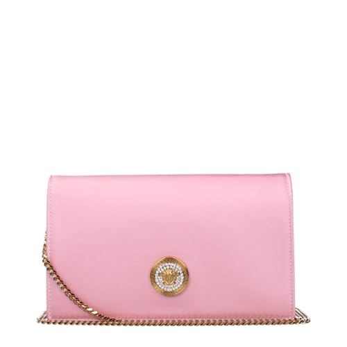 Versace Bolsa clutch feminina de couro acetinado rosa Medusa