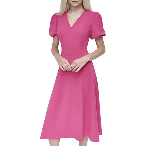 Image of DKNY Women's Bubble Sleeve V-Neck Fit & Flare Mini Dress