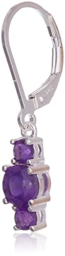 Amazon Essentials Sterling Silver Genuine and Created Gemstone Three Stone Birthstone Leverback Dangle Earrings , (previously Amazon Collection)