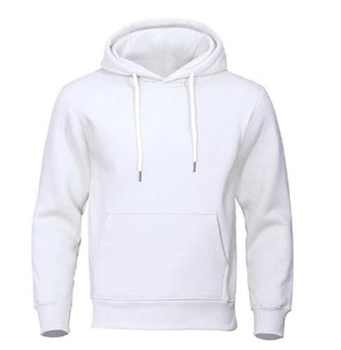 Sudaderas Hombres Sudadera de Forro Polar cálida for Hombre, Ropa Calle Informal Color sólido, Sudaderas con Capucha Moda for otoño e Invierno(White,S)