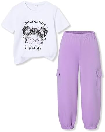 Ayzozuy Kid Girl Clothes Outfits Figure Letter Graphic Tee Top + ...