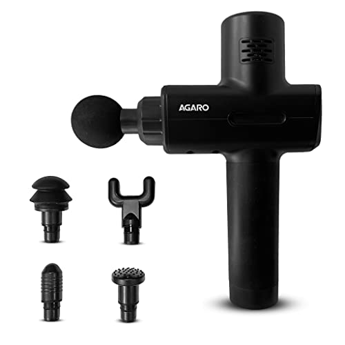 Agaro Polo Deep Tissue Percussion Massage Gun For Muscle Soreness & Recovery, 6 Speeds & 5 Heads (Black), Back, Leg & Foot