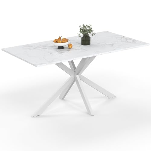 IDMarket - Tavolo da pranzo rettangolare Alix 8 Persone Piede ragno Bianco Piano Effetto marmo Bianco Alaska 160 cm
