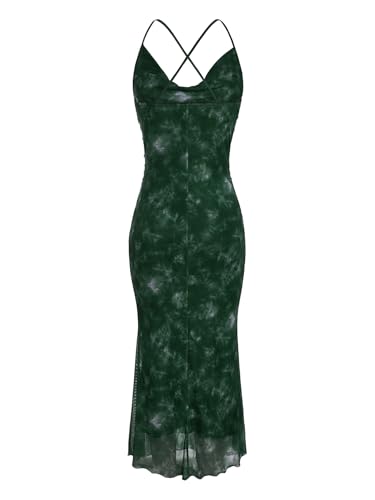 Image of SOLY HUX Women's Floral Mesh Bodycon Cami Dress Cowl Neck Sleeveless Cocktail Party Wedding Guest Long Maxi Dresses