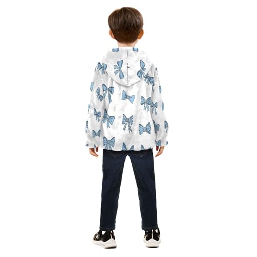 Blue Bow Tie Pattern Toddler Fleece Jacket Girl Boys Hooded Fleece Jacket Coat Warm Outwear Zip-up 3-10T4