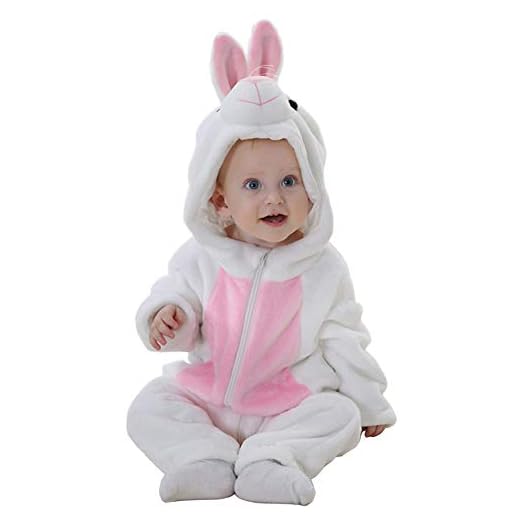 Mono Bebés, Mameluco de bebé con Capucha Franela Monos Estilo Animal Trajes Recién Nacido Unisex Primavera Otoño Invierno Trajes para bebés de 2 a 24 Meses (2-5 Meses, Conejo Blanco)