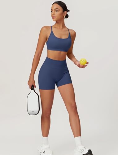 ABOCIW 2 Piece Seamless Workout Sets for Women Scoop Neck Strappy Sports Bra Scrunch Butt Lifting Gym Impact Shorts3